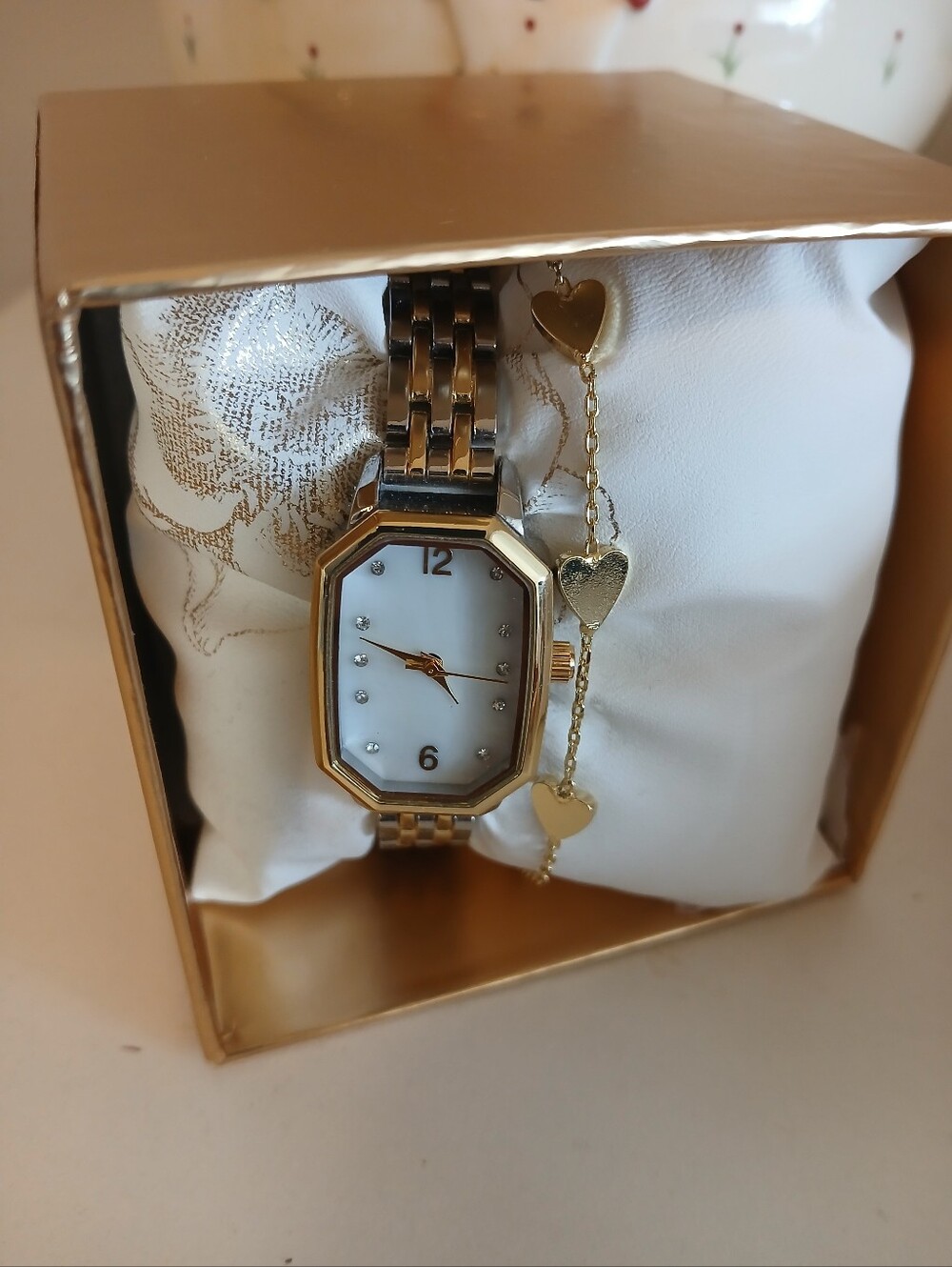Womens Luxury Like Two Tone Watch And Gold Bracelet Set- Nwt